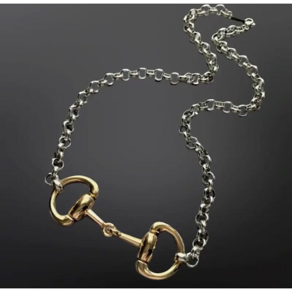 Gold and Silver Two-Tone Horse Bit Necklace - Women Jewelry